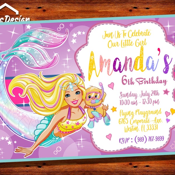 Mermaid invitation, Princess invitation, Mermaid Birthday Invitation, Mermaid invites, Barbie Mermaid Invitation