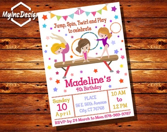 Gymnastics party invitation, kids party invitation, kids birthday party, Gymnastics invitation, Gymnastics Birthday Invitation B