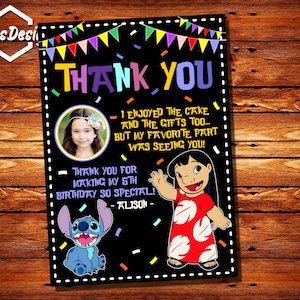 Carte de remerciement Lilo et Stitch avec photo, étiquettes de remerciement Lilo et Stitch, Invitation Lilo, Invitation Stitch, carte d'anniversaire Lilo et Stitch