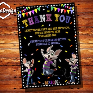 Carte de remerciement Chuck E Cheese, Invitation Chuck E Cheese, Invitation d'anniversaire Chuck E Cheese, Invitation de fête de fromage