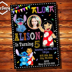Invitation de Lilo et Stitch avec photo, invitation de Lilo, Invitation de point, carte d'anniversaire de Lilo et de point, fournitures de fête de point 5