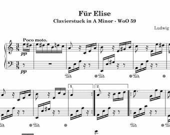 Für Elise Beethoven Solo Piano Sheet Music Printable PDF 3 Pages Download