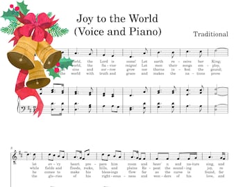 Joy to the World Christmas Carol (Easy) Piano / Vocal Music Sheet Printable PDF Download 3 Files Piano + Voice / Piano Solo / Voice