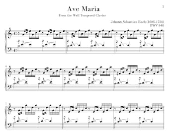 Ave Maria Bach Gounod Klavier Solo Noten Printable PDF 2 Seiten Download