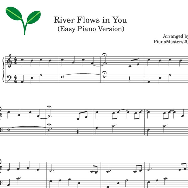 Fluss Fließt in Dir Einfaches Arrangement Klavier Noten PDF 2 Seiten