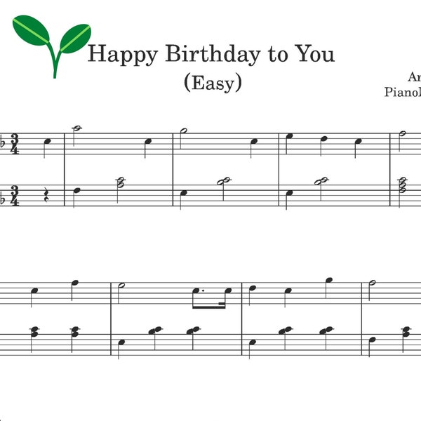 Happy Birthday to You Easy and Beginner 2 Versions Piano Sheet Music PDF 2 Pages