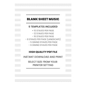 6 TYPES Printable Blank Staff Paper PDF Download Blank Music Staff Paper Printable Piano Staff Paper Treble Bass Clef Blank Sheet Music