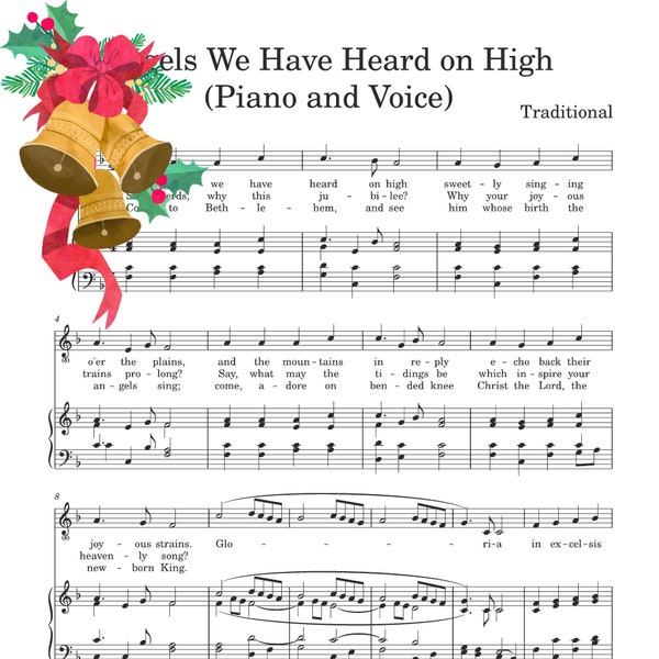 Angels We Have Heard on High Weihnachtslied (Einfache) Notenblatt Printable PDF Download 3 Dateien Klavier + Stimme/Klavier/Stimme