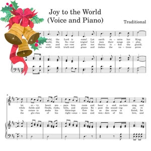 Joy to the World Christmas Carol (Easy) Piano / Vocal Music Sheet Printable PDF Download 3 Files Piano + Voice / Piano Solo / Voice