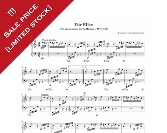 Für Elise - Beethoven Solo Fácil Partitura para piano imprimible PDF 3 páginas Descargar