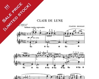 Clair de Lune - Debussy Piano Solo Sheet Music Printable PDF Downloadable 4 Pages