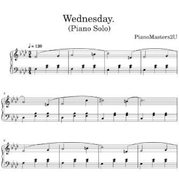 Wednesday Addams Family 2022 Inspired Easy Piano Solo Sheet Music Printable PDF 2 Pages Download