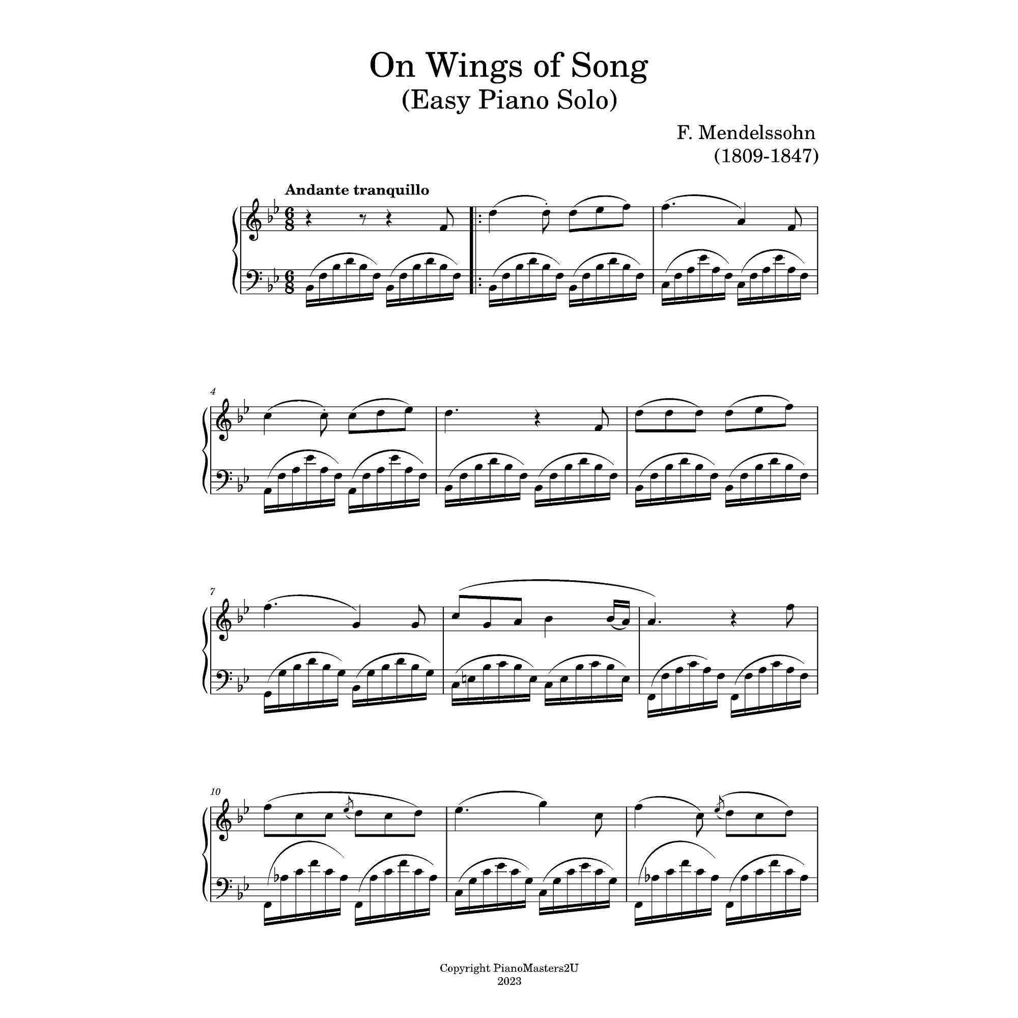 On Wings of Song (easy) Mendelssohn Auf Flügeln Des Gesanges