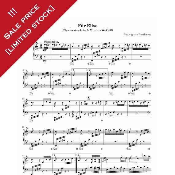 Für Elise - Beethoven Solo Easy Piano Sheet Music Printable PDF 3 Pages Download