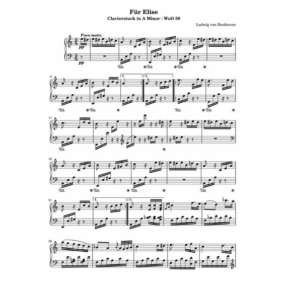 エリーゼのために ベートーヴェン ソロ ピアノ楽譜 印刷可能 PDF 3