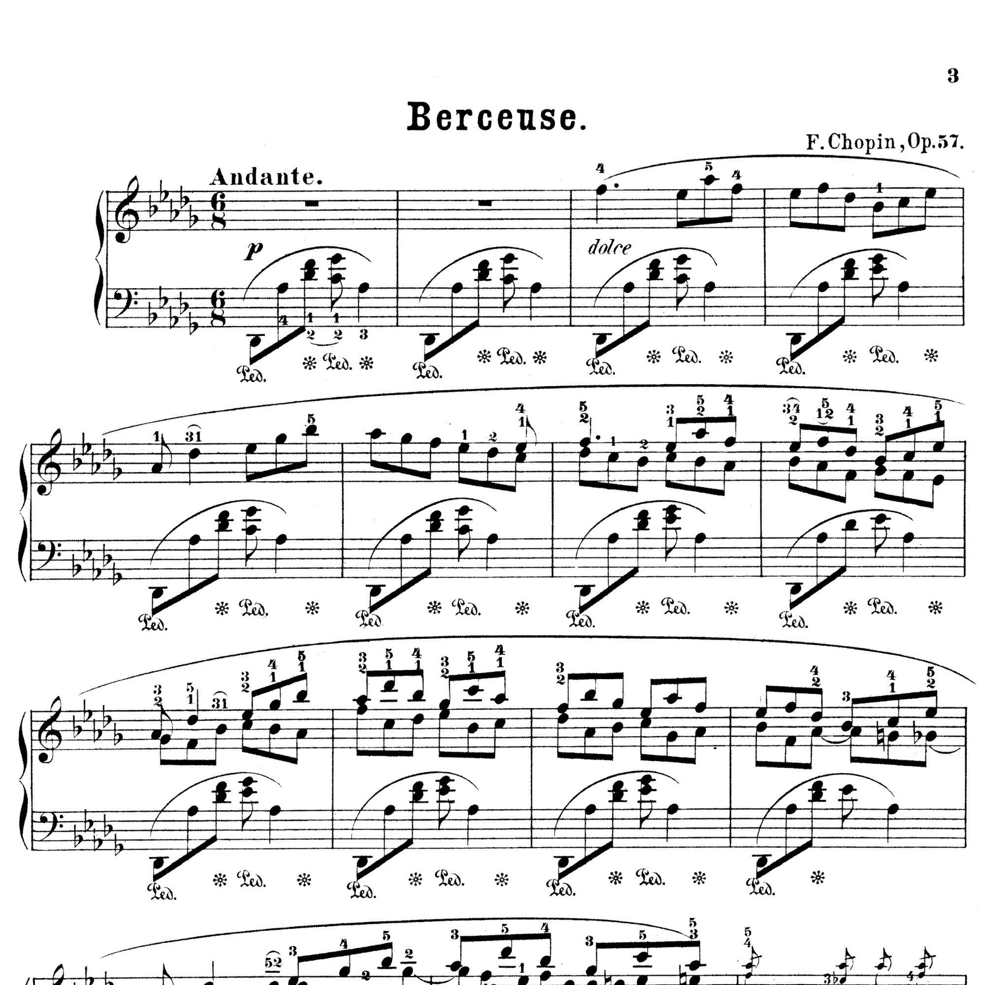 楽譜 子守唄 変ニ長調 作品57 フレデリック・ショパン ソロピアノ楽譜 印刷