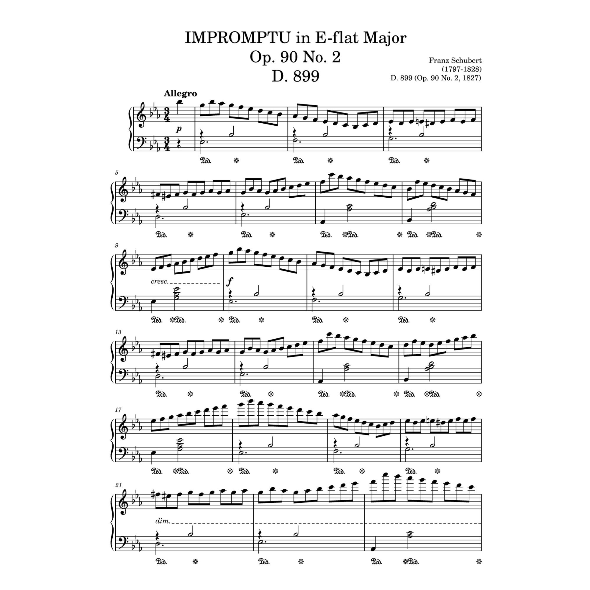 Schubert - Impromptu in E-flat Major Op 90 No 2 D 899 Solo Piano