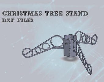 Puede incluir: Un soporte para árbol de Navidad de metal gris con tres brazos. El soporte está diseñado para sostener un árbol de Navidad en posición vertical. El soporte está hecho de metal y tiene un diseño simple.  DXF FILES