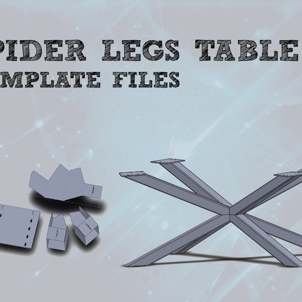 Spider loft table legs assembly template + blueprints + DXF files, modern table base, steel dining table