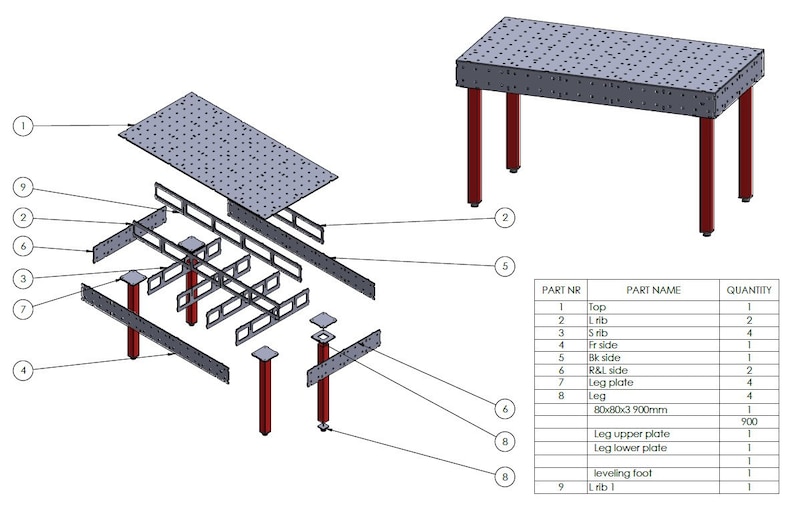 Table Frame Exploded Drawing DIY Welding Table DXF Files 2000x1000x200mm D16 10mm Thickness - Etsy