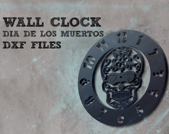 Wall clock Mexican skull dia de los muertos laser cut template CNC Cutting Router plazma cut Download DXF STL Files
