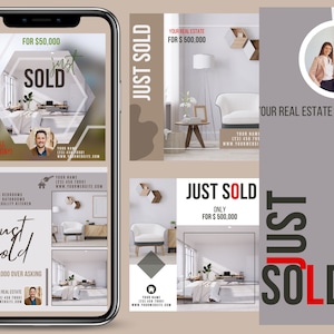 30 Real Estate Sold Social Media Posts | Real Estate Social Media Templates | Realtor Marketing | Just Sold Template | Real Estate Agent