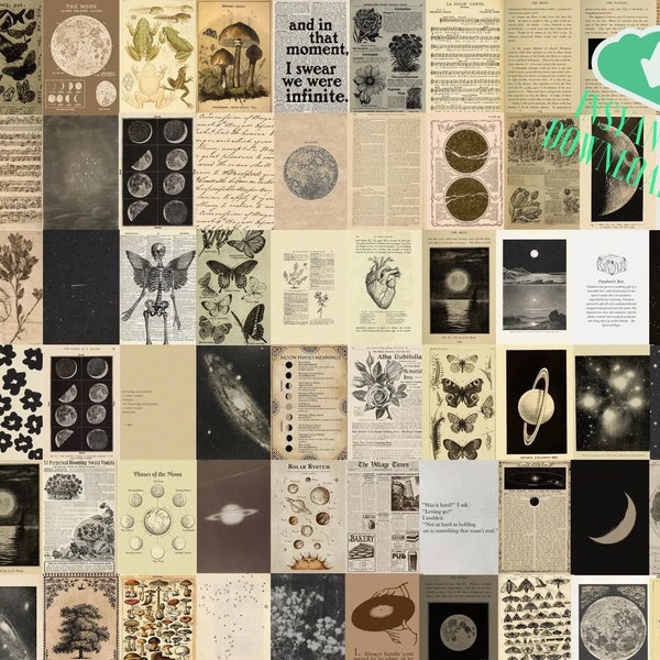 75 Stück Vintage Aesthetic Foto Collage Kit | Fairy Grunge Room Decor Aesthetic | Fairycore Dekor | Botanische Wandbilder | Wandcollage Kit