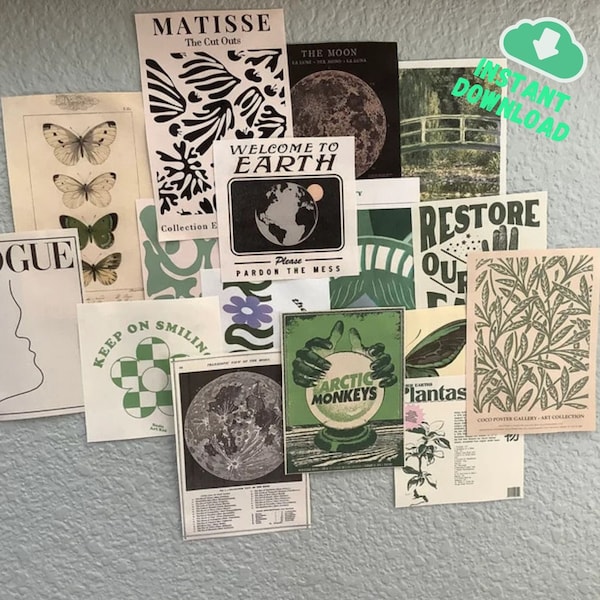 20 pezzi / Kit collage estetico da parete vintage / Collage fotografico retrò per ragazza adolescente / Arte estetica da parete verde / Download digitale