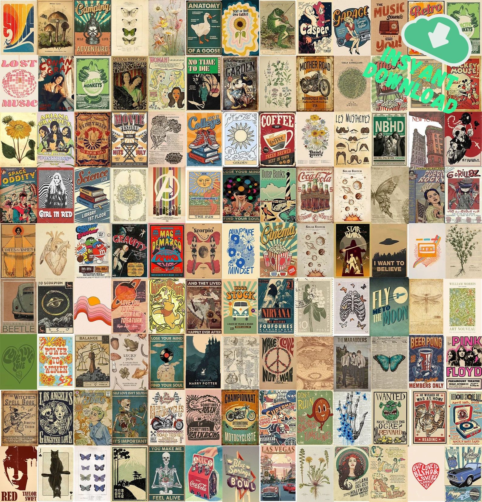 250 PCS | Vintage Posters Aesthetic Wall Collage Kit | Vintage Wall Decor | Aesthetic Room Decor | Digital Download