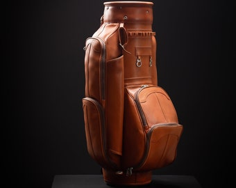 Leather Golf Bags - Leather Golf Stand -  Custom Design - Leather 6 Section 5 Zip Pockets Golf Bag