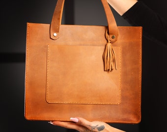 Leather Tote Bag For Women - With Crossbody Strap - Handcrafted Bag -  Everyday Shopping Handbag