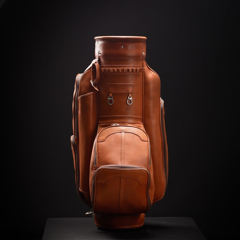 Leather Golf Bags Leather Golf Stand Custom Design Leather 6 Section 5 Zip Pockets Golf Bag image 4