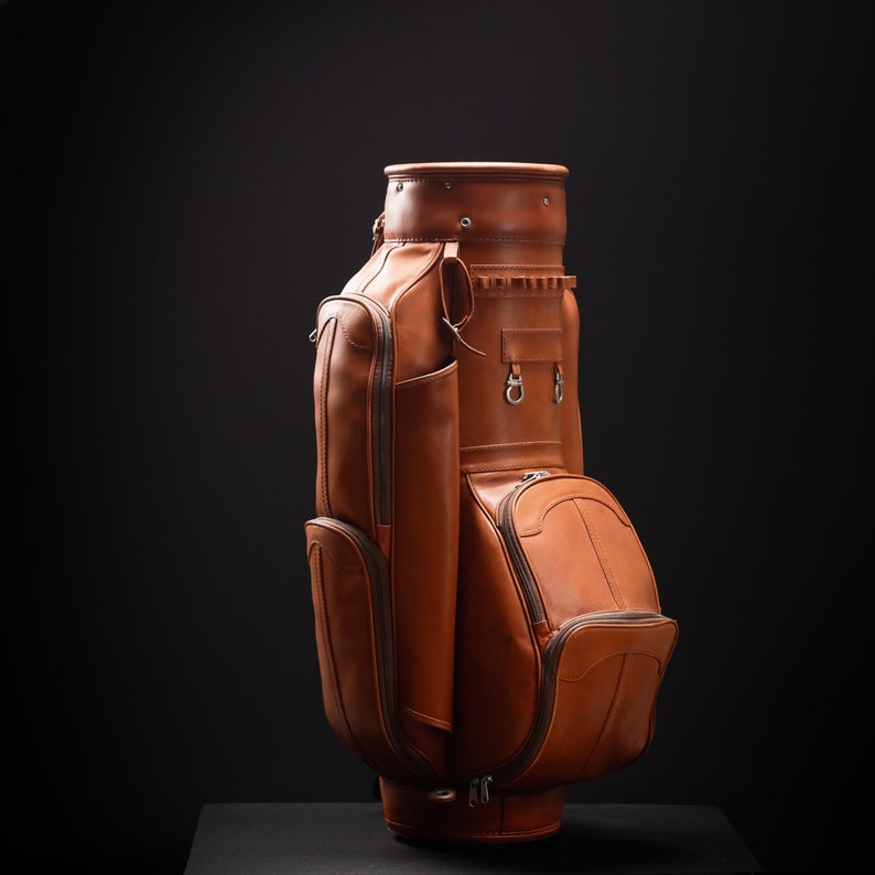 Leather Golf Bags Leather Golf Stand Custom Design Leather 6 Section 5 Zip Pockets Golf Bag image 1