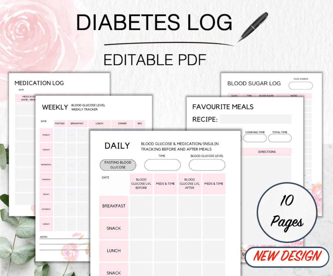 Diabetes Planner Journal, Diabetes Tracker Template, Blood Sugar