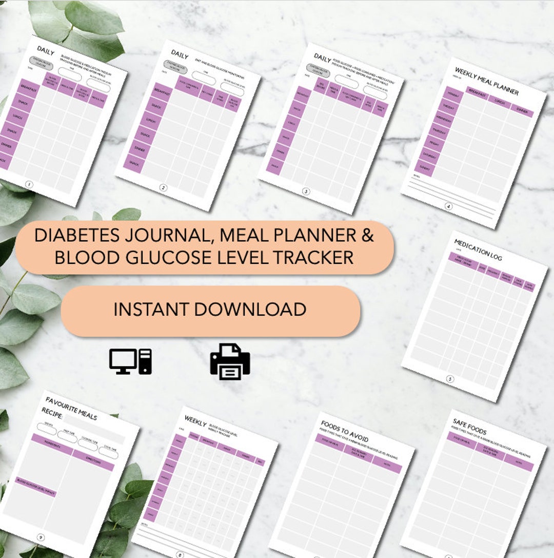 Diabetes Planner Journal, Diabetes Tracker Template, Blood Sugar