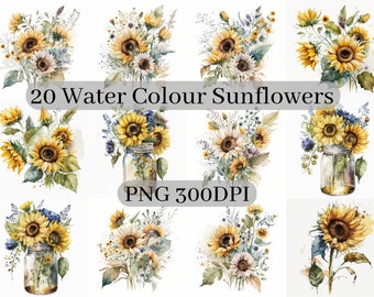 Watercolor Sunflowers Clipart - Fall Sunflower Floral Bouquets, PNG ...