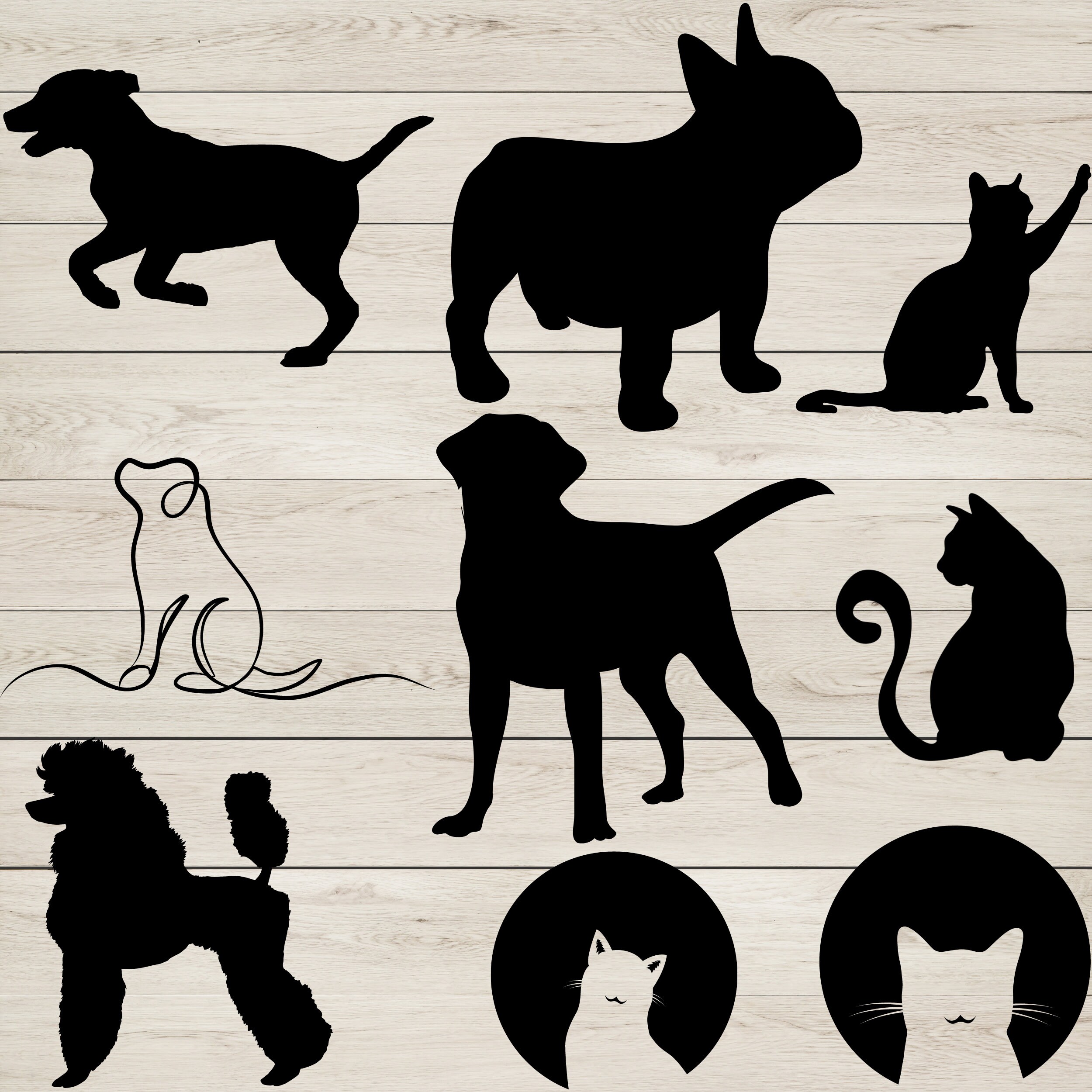 Dogs and Cats Clipart Bundle Svg, Dxf, Eps, Png, Silhouettes, Sitting ...