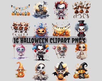16 Halloween Clipart Sublimation Files | PNG Files | POD Designs | Digital Download