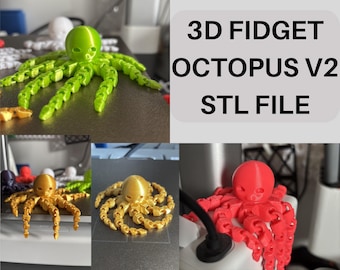 Flexi Cute Fidget Toy Octopus V2 3D Print Stl File | Stl File For 3D Printers | 3D Flexi Model Stl