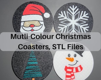 Christmas Drink Coaster STL Files for 3D Printing, Multi-Colour Print, Commercial Licence
