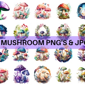 20 Water Colour Mushroom Clip Art Bundle Sublimation Files PNG Files