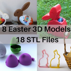 Set of 8 Easter 3D Models STL Files for 3D Printing - Easter Eggs, Bunny Designs, Egg Hunt Decorations