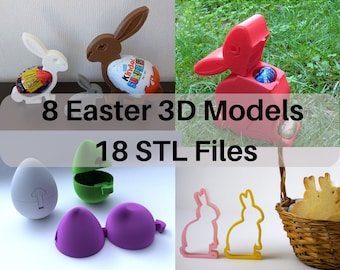 Set of 8 Easter 3D Models STL Files for 3D Printing - Easter Eggs, Bunny Designs, Egg Hunt Decorations