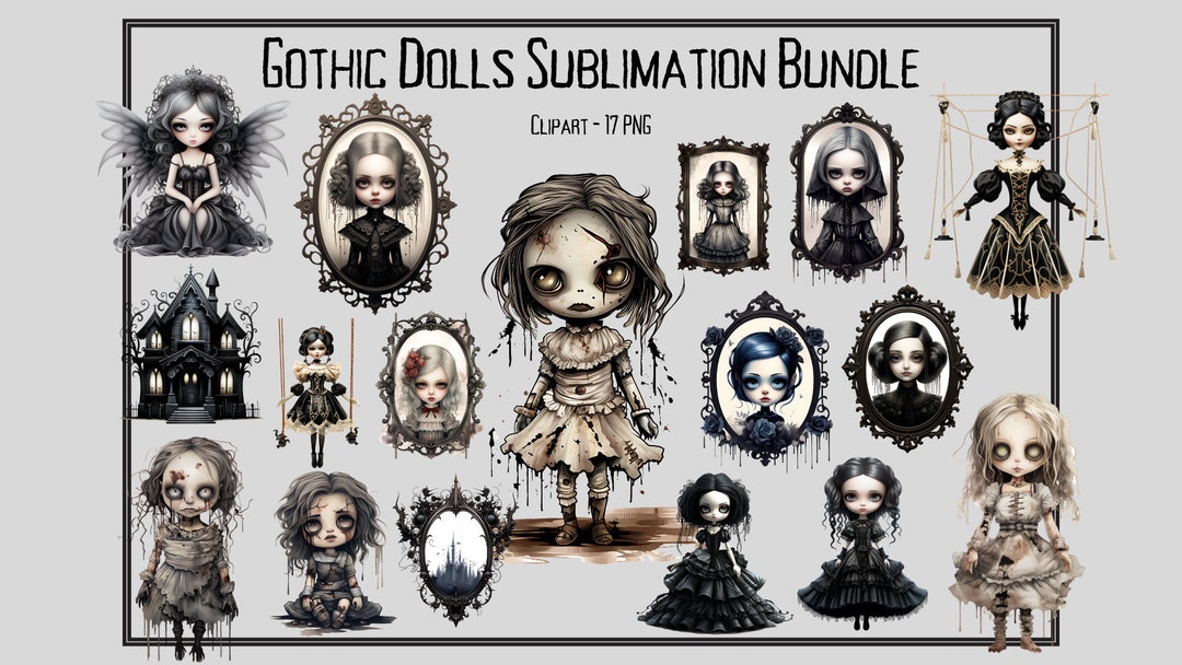 Gothic Dolls Sublimation Bundle | Haunted Dolls | Halloween Clipart ...