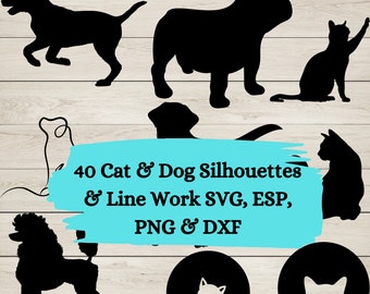 Dogs and Cats Clipart Bundle svg, dxf, eps, png, Silhouettes, Sitting, Jumping, Playing,Running | Vector Image | 40 Files