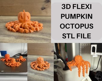 Flexi Cute Halloween Pumpkin Octopus Fidget Toy 3D Print Stl File | Stl File For 3D Printers | 3D Flexi Model Stl
