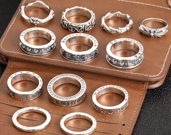 Anillo de plata retro, anillo religioso, anillo gótico, anillo de flor cruzada, anillo punk, anillo de motocicleta, anillo de hip hop, regalo de pareja