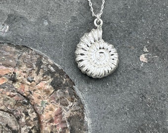 Sterling Silver Ammonite Necklace - Cast from genuine fossil- Select express delivery for next day Fedex delivery (UK)