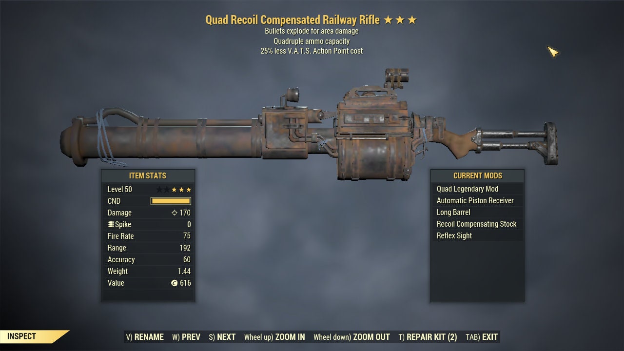 Fallout 76 PC Quad Explosive Railway Rifle 25vats Point Etsy