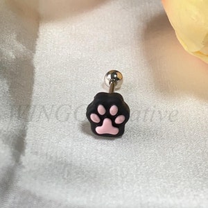 Cute Cat&#39;s Paw Tongue Stud, Punk Style Stud, Sweet Tongue Ring, Titanium Steel Tongue Stud, Stud Piercing, Tongue Barbell, Body Jewelry